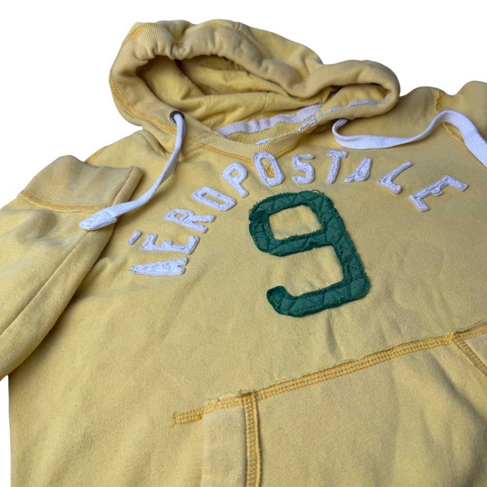 Aeropostale Y2K Pullover Hoodie Women Small Yellow Varsity Applique Logo Casual